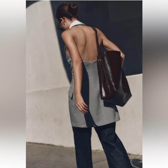 NWT Zara Houndstooth Collared Mini Halter Double breasted Suit Dress XS 9068/589 - Picture 3 of 7